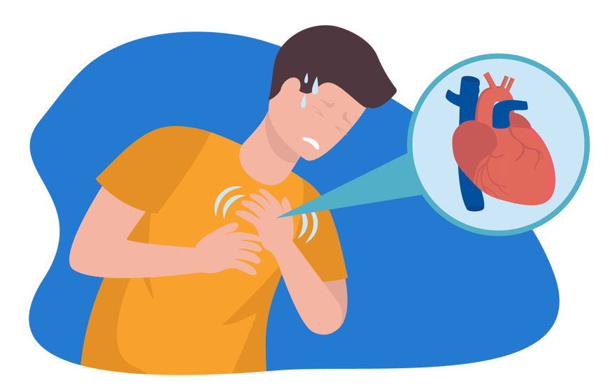 Mannen grijpen naar zijn borst